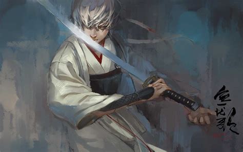 X Resolution Male Holding Samurai Anime Character Painting Gintama Samurai Sakata