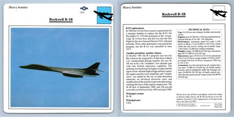 Rockwell B 1b Heavy Bomber Warplanes Collectors Club Card