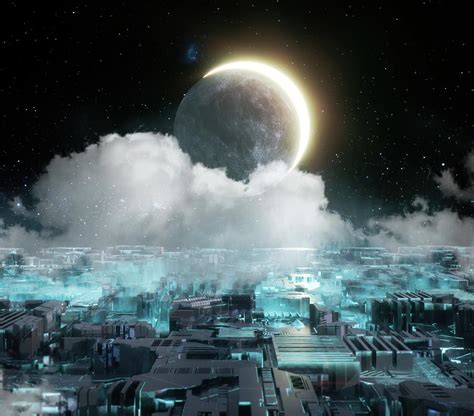 Sci Fi City With Moon Digital Art By Adrian Kulawik Fine Art America
