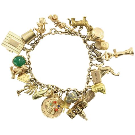 Antique 1940s 14k Gold Loaded 26 Charm Bracelet W Cartier And Tiffany C