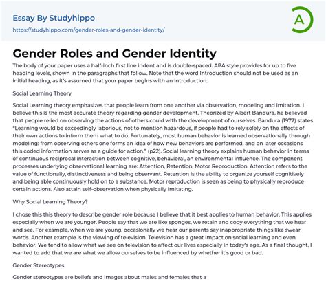 Gender Roles And Gender Identity Essay Example