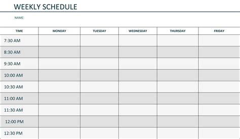 Monday Through Friday Schedule Template Calendar Monday To Friday