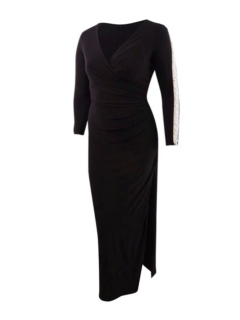 Xscape Womens Beaded Long Sleeve Gown 14 Black Ebay