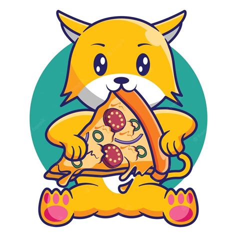 Premium Vector Cute Cat Eating Pizza Piece Cartoon Design