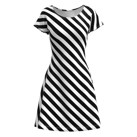 Black And White Diagonal Stripes Short Sleeve Dress Eightythree Xyz