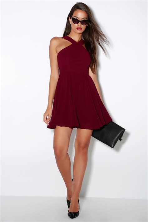 Our Hearts Will Belong To The Forevermore Burgundy Skater Dress Til The End Of Time Semi Sheer