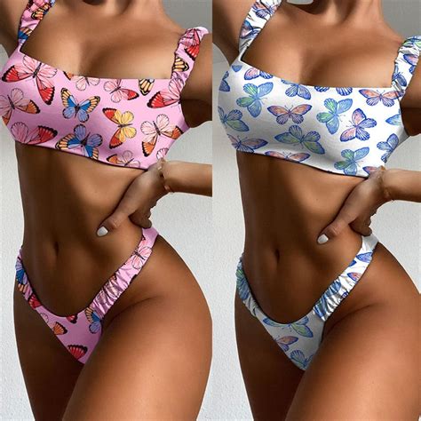 sexy bikini set butterfly print bikini retro women swimsuit female strappy push up swimwear high