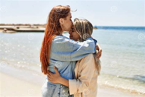 Young Lesbian Couple Of Two Women In Love At The Beach Stock Image Image Of Girlfriend