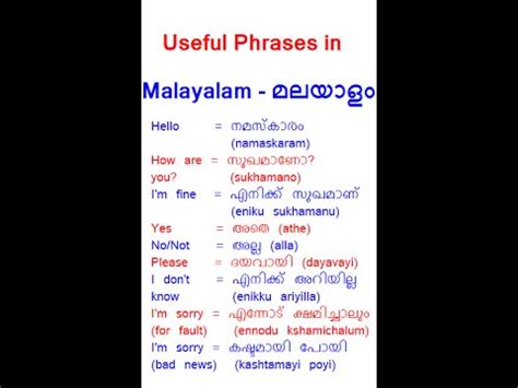 This video is an attempt to help study malayalam language through english.malayalam is the language of state kerala in india.this chapter explain some. Useful Malayalam Phrases - YouTube