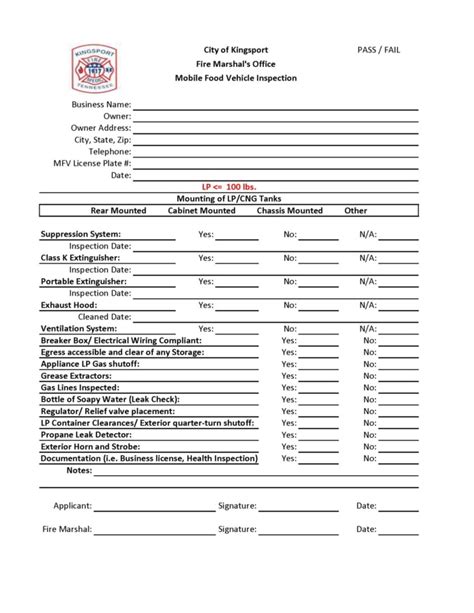 Fire Department Truck Inspection Sheet