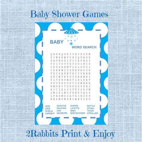 Baby Shower Word Search Game Boy Baby Shower Crossword Puzzle Etsy