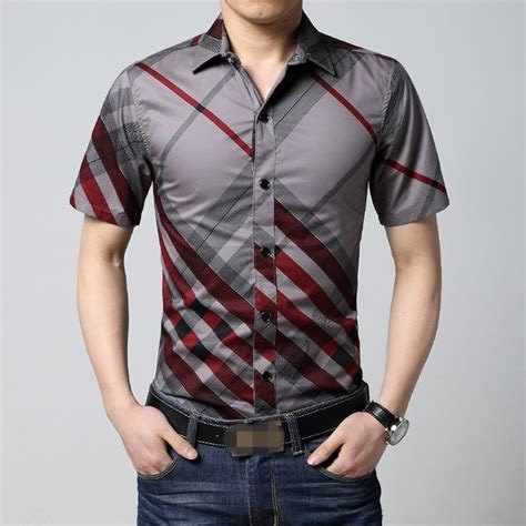 6xl red and black plaid shirt men summer mens short sleeve dress shirts casual striped slim fit