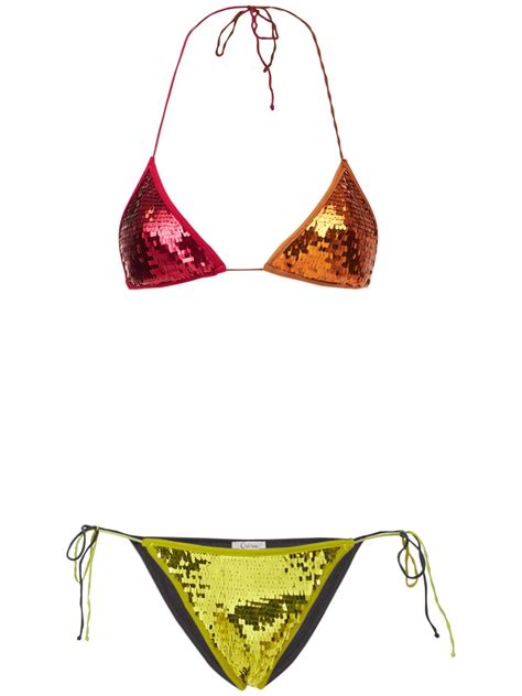 Oséree Swimwear Sequined Colorè Microkini Bikini Set Redorange