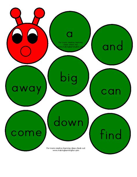 Lots Of Sight Word Printables Including Hungry Caterpillar Sight Words