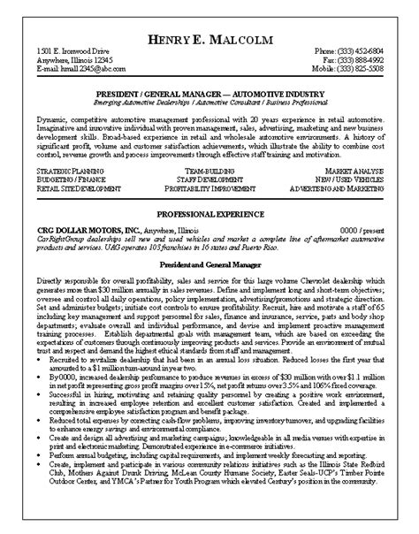 Assist in completion of annual reviews and audits; Resume Sample 9 - Automotive General Manager resume ...