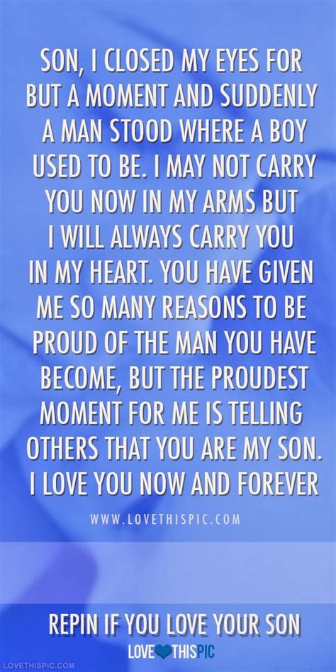 Pouring love straight from the heart into your son is a sure way for him to grow up to be best man he can be. Proud Of Son Quotes And Sayings. QuotesGram