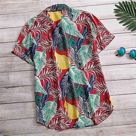 Herren Hawaiihemd Kurzarm Baumwolle Button Down Freizeit Hemd Jungle Bl Ter D Gedruckt Muster