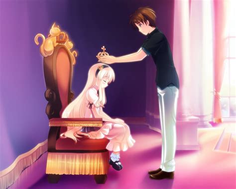 Anime Character Boy Putting Crown On Girl Sitting On Throne Hd