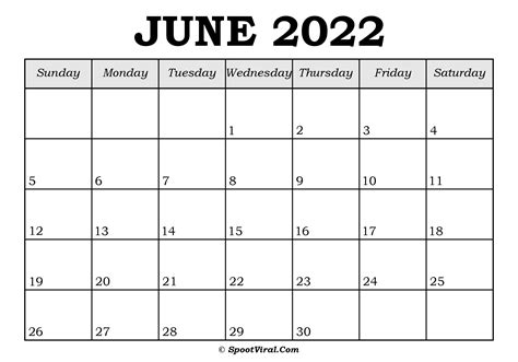 Free June 2022 Calendar Printable Latest Calendar Printable Templates
