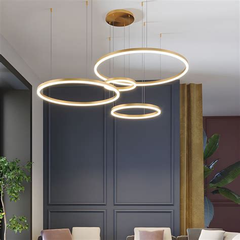 Acrylic Hoop Layered Led Ceiling Lighting Modern Style Gold Chandelier