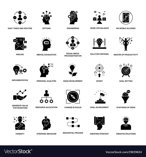 Project Management Glyph Icon Set Royalty Free Vector Image