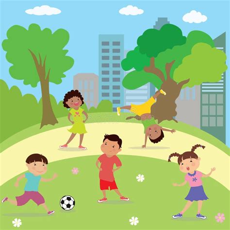 Enfants Jouant En Parc Garçons Et Courses De Filles Différentes
