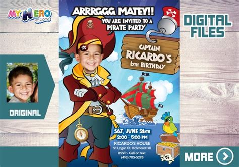 Pirate Party Invitation With Photo Personalized Pirate Party