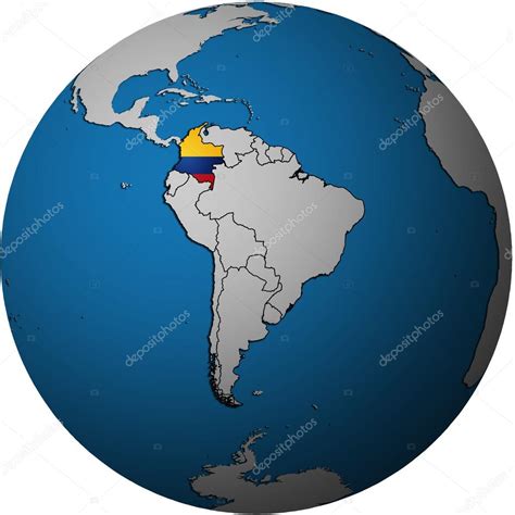 Bandera de Colombia en el mapa globo fotografía de stock michal812