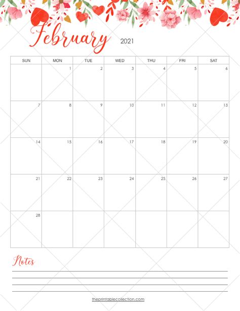 Blank February Monthly Calendar 2021 Editable Printable February