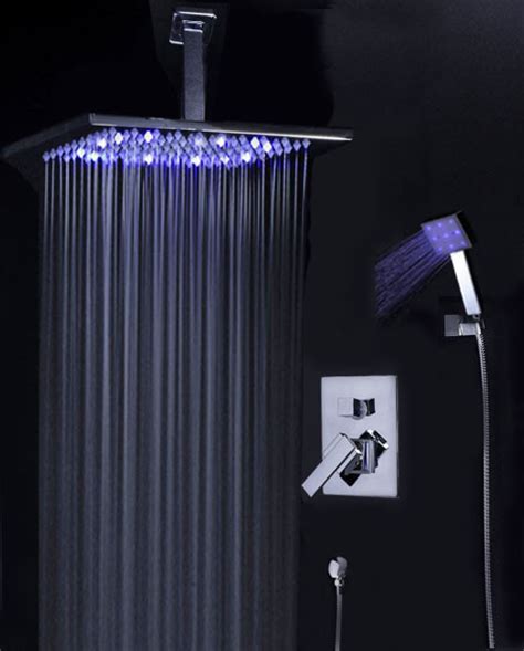 The larger the head, the more rain it produces. Shower Trim Kit With Ceiling Mounted 12" LED Rain Shower ...