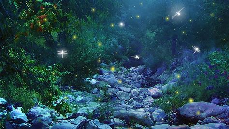 Fantasy Art Nature Trees Forest Woods Magic Insects Firefly Night Glow