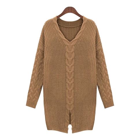 2017 Autumn Winter Plus Size V Neck Women Cable Knit Sweater Casual
