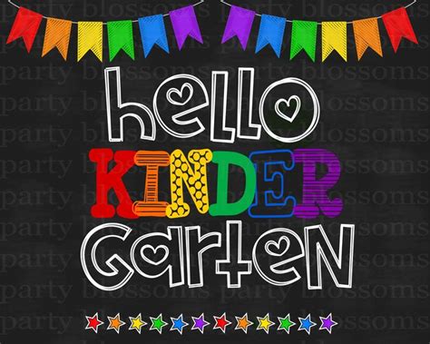 Instant Download Hello Kindergarten Chalkboard Sign Printable Etsy