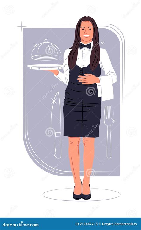 Vector Waitress Flat Style Colorful Cartoon Illustration