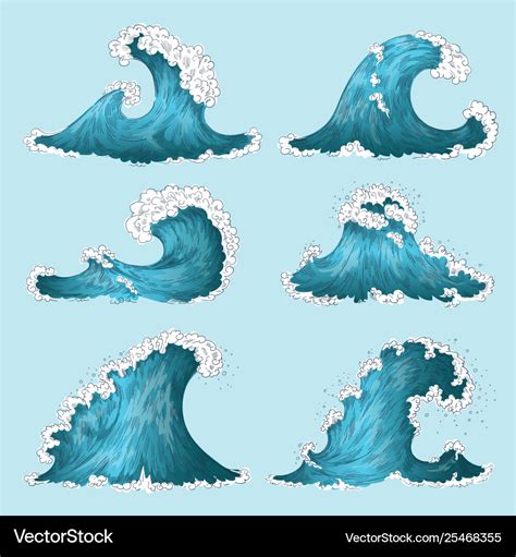 Hand Drawn Sea Wave Sketch Ocean Storm Waves Vector Image