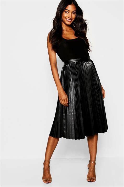 womens pleated leather look midi skirt black 10 faux leather midi skirt black midi skirt