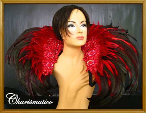 Red Feather Drag Queen Shoulder Cabaret Back Harness Ebay