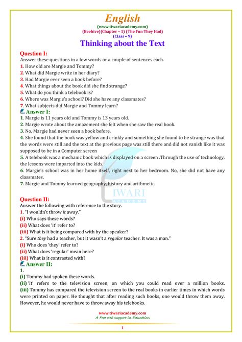 Ncert Solutions For Class 9 English Beehive Chapter 1 In Pdf 2023 24