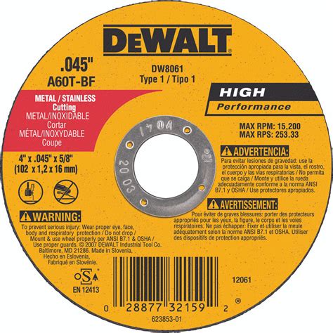 Dewalt Dw8061 Cutting Wheel 4 In Dia 0045 In Thick 58 In Arbor