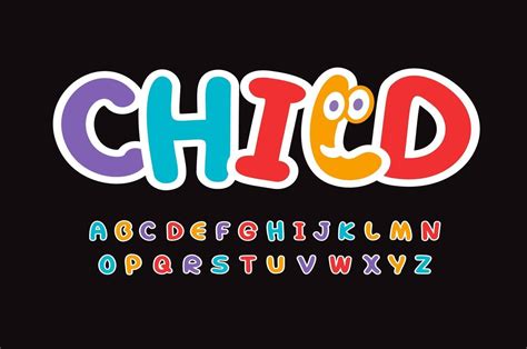 Child Letters Set Bright Colorful Style Alphabet Funny Font For