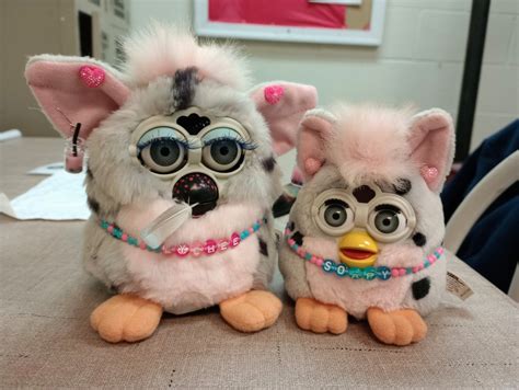 1998 Furby Gray Leopard With Pink Hair