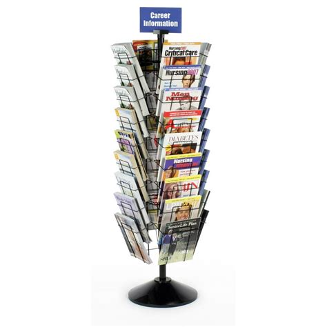 59 rotating wire magazine rack with 36 pockets includes sign holder black