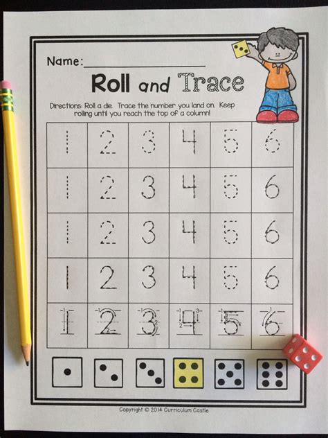 Back To School Kindergarten Math Roll And Trace A Number Numbers