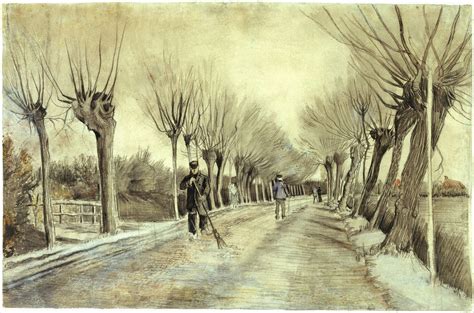 Road With Pollarded Willows And A Man With A Broom Road In Etten