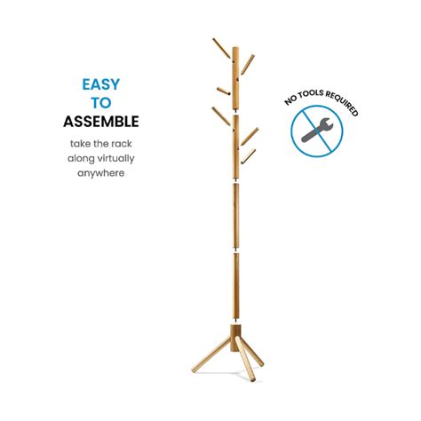 Natural Zober Premium Wooden Coat Rack Free Standing With 6 Hooks