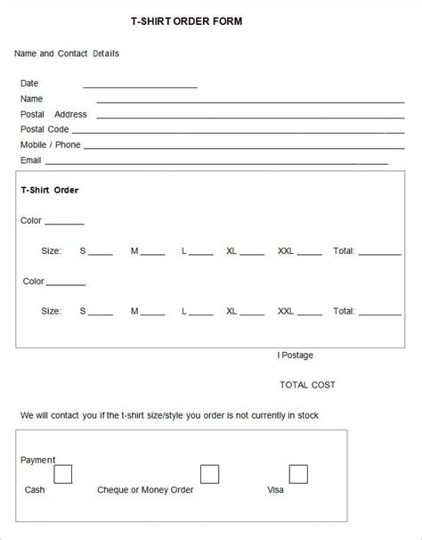 T Shirt Order Form Templates PDF DOC