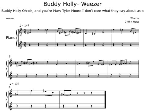 Buddy Holly Weezer Sheet Music For Piano