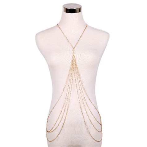 Women Metal Tassel Gold Tassel Body Chain Harness Necklace Fashion