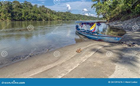 Canoe And Beach On The Amazon Napo River Stock Photo Image Of Ahuano