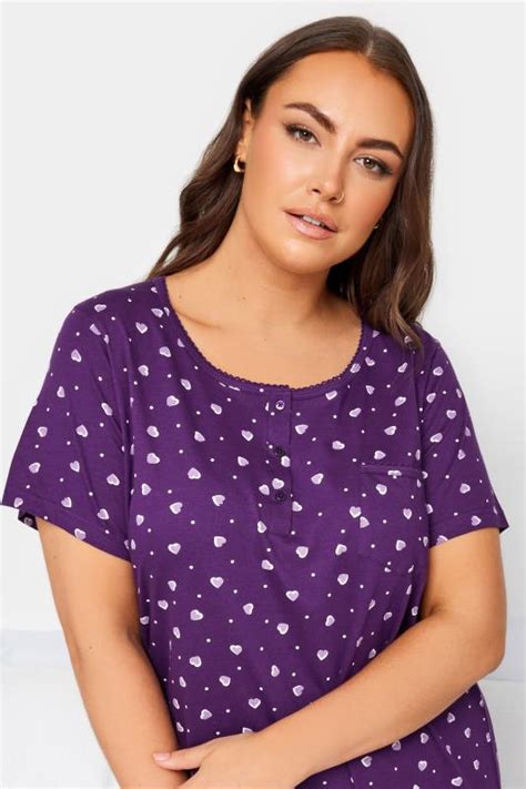 Yours Plus Size Purple Heart Print Placket Nightdress Yours Clothing